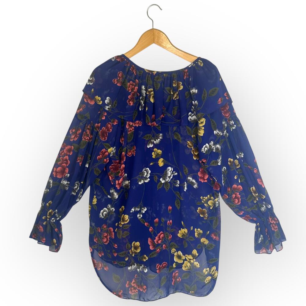 Victoria's Secret Vintage Gold Label Women Sheer Floral Ruffle Tunic Top S Blue - Picture 5 of 10